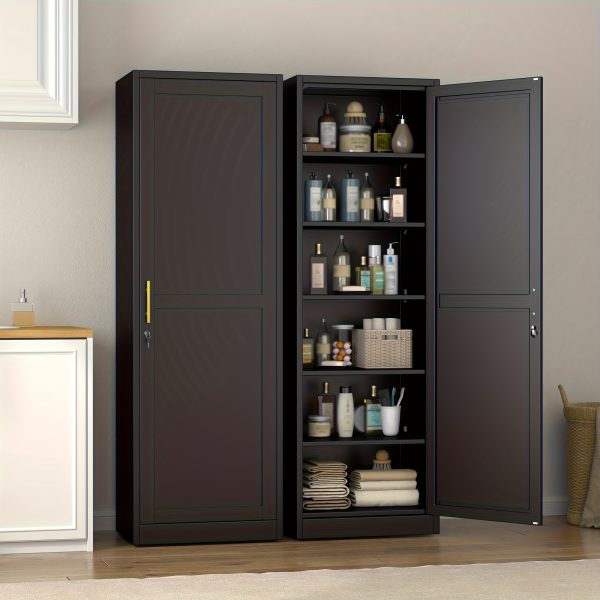 67" Tall Lockable Metal Storage Cabinet Narrow Stand-Alone Cabinet with Adjustable Shelves & Locking Door - Space-Saving Vertical Unit Suitable for Home Office, Pantry, Bathroom, Small Spaces
