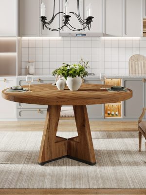 47 Inch Farmhouse Dining Table, Rustic Round Dinner Table for 4, Ideal for Home Dining Room And Living Room, Offering A Countrified Touch to Your Decor