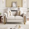 product-fancy-3a92436f-71ad-4589-a3be-a7864a94afac Set of 2 67" 2-Seater/ 84.7" 3-Seater Chesterfield Sofas Luxury Velvet Couches Modern White And Golden Sofas for Living Room, Mid-Century Victorian Loveseats with Removable Cushions And 2 Toss Pillows And Golden Metal Legs