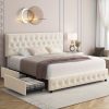 product-fancy-3a9deffb-d7f7-47cd-80a0-b6706ea20538 Modern Upholstered Bed Frame with 4 Storage Drawers, Platform Bed Frame with Button Tufted Headboard, Solid Wooden Slat Support