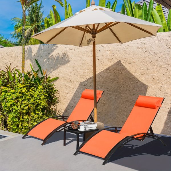 [Outdoor Lounge Chair] 2-Pcs Outdoor Lounge Chair With 1-Pcs Side Table, Patio Sunbathing Lounger, 5-Level Height Adjustable, Suitable For Garden, Pool, Beach, Outdoor Use