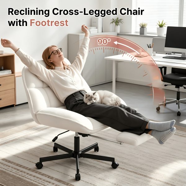 product-fancy-3ad52238-cc28-4a7d-a492-3a6fdd3c784a Vanity Chair with Footrest, Teddy Fleece Vanity Chair, Height Adjustable Swivel Desk Chair, 90°-120° Recline, with Wheels, for Bedroom, Home Office, Makeup
