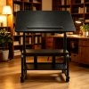 product-fancy-3af96d64-9e43-4659-94a5-aa7594762af1 Portable Height Adjustable for artist Desk, Natural Wood Grain Surface with Anti-Slip Edge, Sturdy Metal Frame And Smooth Wheels, 2-Tier Storage for Art Supplies, Perfect for Drawing Painting Creation