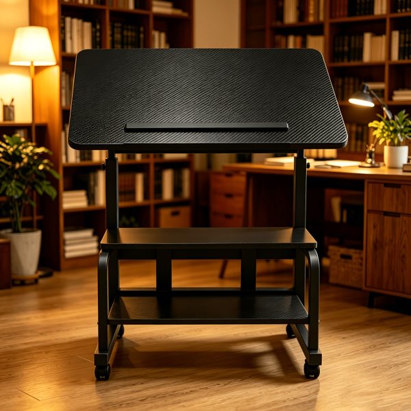 product-fancy-3af96d64-9e43-4659-94a5-aa7594762af1 Portable Height Adjustable for artist Desk, Natural Wood Grain Surface with Anti-Slip Edge, Sturdy Metal Frame And Smooth Wheels, 2-Tier Storage for Art Supplies, Perfect for Drawing Painting Creation