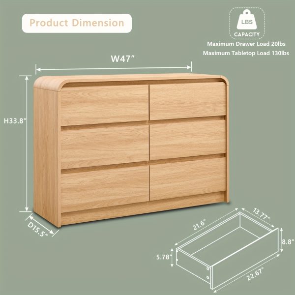 product-fancy-3b0a8d56-22a1-4808-95b9-27ba4d4ebd43 Modern Bedroom Drawer Dresser, Curved Profile Design Drawer Cabinet, Wooden Mid-Century Style Storage Dresser, for Bedroom And Living Room, Natural Oak