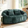 Oval Padded 2-Seat Beanbag Chairs, Upholstered Bean Bag Couch with 2 Pillows And Wrap-Around Backrest, Gaming Loveseat Sofa, Chenille Fabric Lazy Floor Beanbag Chair