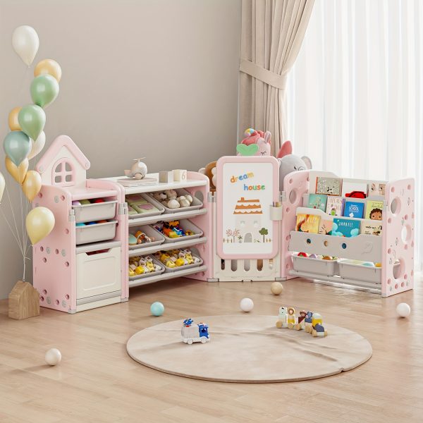 product-fancy-3b2b3ca2-a6df-4f59-9fcc-b4950e6ec9fa A Versatile Storage Solution for Featuring 10 Detachable Bins And a 3-Tier Bookshelf, Serving As a Multifunctional Organizer with a Drawing Board, Perfect for a Bedroom, Playroom, Or Living Area