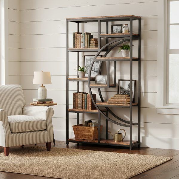 product-fancy-3b33fb77-4d22-479c-ae7a-a0751a75f977 5-Tier Freestanding Tall Bookshelf Bookcase, Industrial Etagere Bookshelves Display Shelf Storage Organizer with 9-Open Storage Shelf for Home Office, Living Room