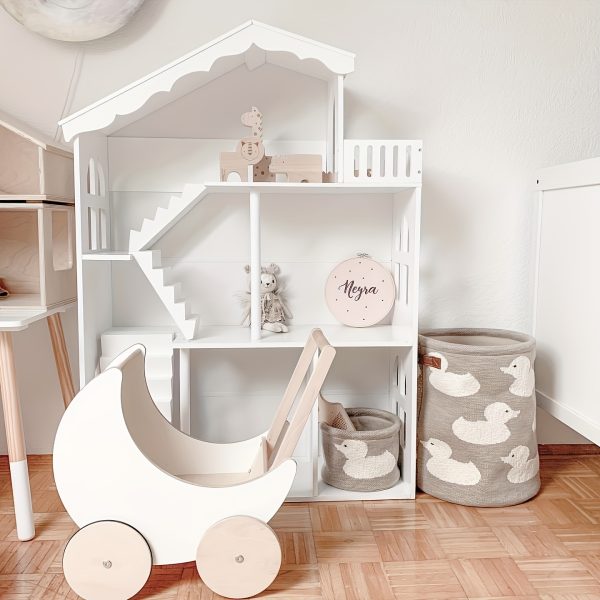 product-fancy-3b624cba-aca3-41c8-9702-b39704f0fb41 Wooden 3-Tier Doll House Bookshelf, White Kids Toys Storage Organizer, All-Season Playroom Nursery Shelves, Ideal Gift for Ages 3-8, Boys & Girls Bedroom Decor