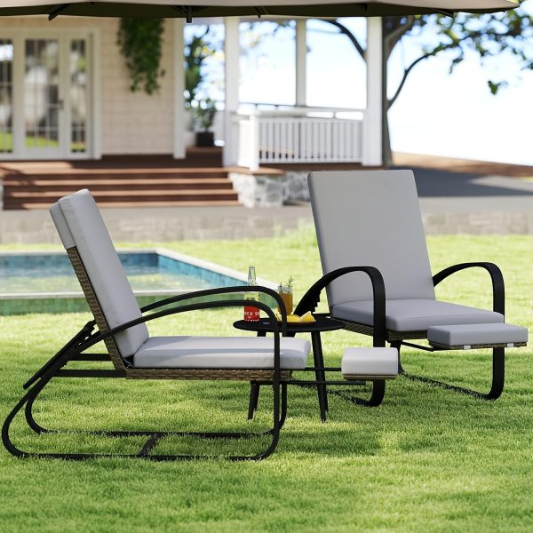 product-fancy-3b6acea6-fa0c-40f1-be86-fe99e7e0626b Set with Table Patio Chaise Lounge Chairs, Patio Recliner Chair, Outdoor Furniture Set 5-Position Adjustable, Outdoor, Bench for Deck, Lawn, Garden