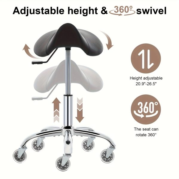 product-fancy-3b8e8f72-fd4a-4ffc-9813-186d9583e533 Swivel Adjustable PU Leather Chair - Ergonomic Saddle Stool with Wheels | for Drafting, Office, Clinic, Beauty & Tattoo - Metal Frame, Polished Finish, Memory Foam