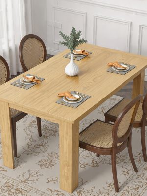 59"-77" Extendable Dining Table, Modern Kitchen Rectangular Table for 6-8, Farmhouse Table with Easy Pull-Out Extension for Family Meals, Space-Saving, Suitable for Kitchen, Living Room, Home