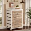 product-fancy-3c083622-fa62-47f5-8c40-749b6fe45d38 5-Drawer Beige & White Wood Mobile File Cabinet, Industrial Rolling Printer Stand with Herringbone Pattern for Home Office Storage, Durable Engineered Wood Design