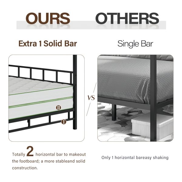 [Queen Canopy Bed Frame] Full Queen Canopy Bed Frame With Headboard And Footboard, Mattress Foundation Platform With Metal Slats Support, No Box Spring Needed, Easy Assembly, Black
