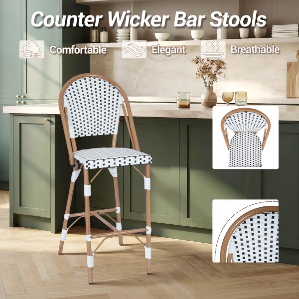 product-fancy-3c31bb0a-1e35-471c-b380-ee8119056db0 French Counter Height Bar Stool Set of 2, 30" Patio Rattan Bar Stool Chairs, Outdoor Armless Barstools for Porch Garden Indoor