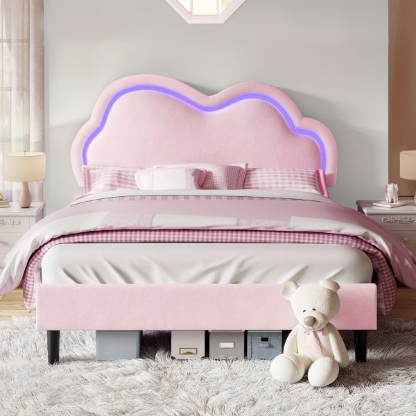 product-fancy-3c4538d5-1da5-4fd1-ac5c-9799197551ab LUXOAK LED Velvet Platform Bed Featuring an Adjustable Cloud Headboard - No Box Spring Needed, Easy Assembly