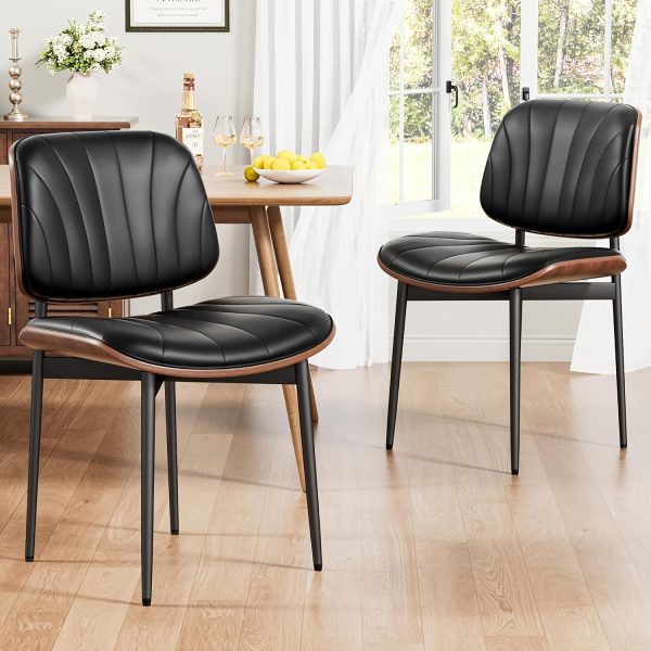 product-fancy-3c5e323e-e1f4-462e-9858-231ae14e0c3a Padded Seat & Backrest - Modern Faux Leather Dining Chairs - Set Of 2 - Metal Legs with Adjustable Feet - for Kitchen, Dining Room, Office
