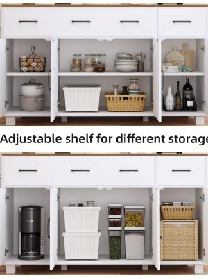 55" Modern Farmhouse Sideboard Buffet Cabinet with Storage, 3 Drawers & 4 Doors, Ideal for Kitchen And Dining Room, Kitchen Decor