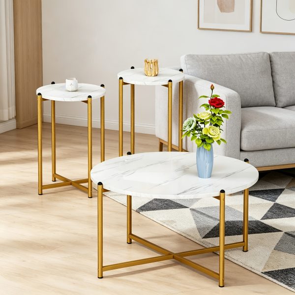 product-fancy-3d066467-3bfe-4f71-9c78-9babdbd37f6b Nesting Coffee Table Set of 3, Round Side Tables with Cross Metal Frame, Modern Stacking End Tables for Living Room, Bedroom, Small Space