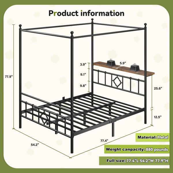 product-fancy-3d211876-f801-4322-ac59-8cbfbd369de2 Queen/full/twin Size Bed Frame with Storage Headboard, Detachable MetalPlatform Bed with Under-Bed Storage, Sturdy Bed Frame with Shelves, No Box Spring Needed White/black