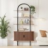 product-fancy-3d28e3ab-900d-4dbc-8f12-1279bcaa7aad 71" Tall Fluted Bookshelf | 4-Tier Mid Century Modern Metal Curved Bookcase With Storage Cabinet, Sliding Door, Adjustable Footpad, Freestanding Arched Organizer For Living Room, Bedroom, Home Office | Wood Color, Matte End, Hardwood, Lshuizhu Brand