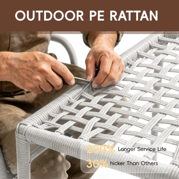 HARAISEDK Patio Dining Chairs Set Of 4/6 Stackable Ergonomic Rattan Armchairs All Weather Powder Coated Metal Frame Garden, Balcony, Poolside White/Gray