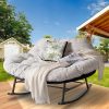 [Outdoor Rocking Chair] Double Outdoor Rocking Papasan Chair, 2-Person Oversized Loveseat Rocker with Thickened Soft Cushion And Rattan Wicker Frame for Patio, Garden, Balcony Relaxation