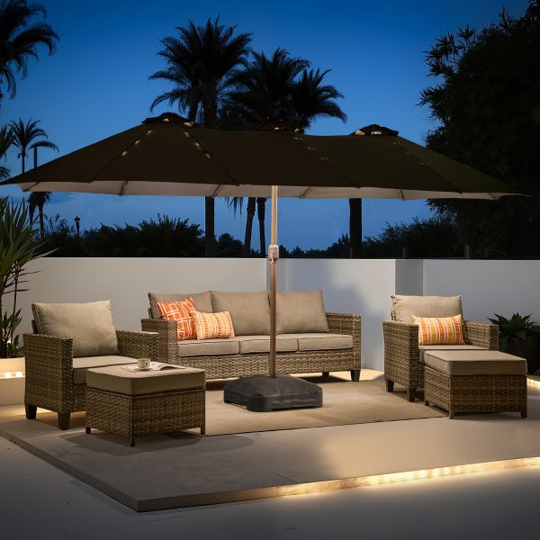 product-fancy-3d6d5307-da83-4900-a655-46a355826447 15ft Double Sided Patio Umbrella With 36 Solar LED Lights, 8Hr Auto-Illumination, Commercial-Grade Wind-Resistant Steel Frame & Premium Polyester Fabric, Outdoor Oversized Market Table Umbrella - 12 Heavy Duty Ribs (Base Included)