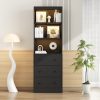 Wood Bookshelf with 3 Drawers - 6 Tier Freestanding Tall Storage Cabinet, Modern Floor Cabinet for Bedroom, Curio Cabinets with Storage for Living Room, Home Office