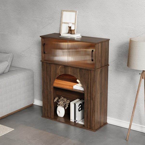 product-fancy-3da77946-1a3d-46c3-8a89-257d5b06edca Contemporary Storage Unit Featuring Two Shelves And One Compartment, a Display Cabinet with a Glass Door, a Bookshelf with Sleek Handles, Suitable for The Living Room, Office, And Entryway, Stylishly Designed in Brown