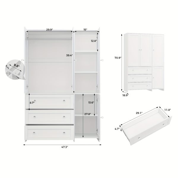product-fancy-3db1add8-ea5c-4717-9f23-c10bc45abc78 31.5"/47"/63" Large Wardrobe Armoire Closet with Hanging Rod, Mirror And Doors, Drawers & Shelves, for Bedroom