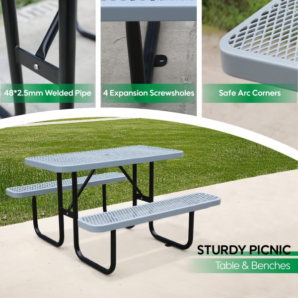 product-fancy-3db26f4f-d5c0-42b2-af2e-a25ea6e67a21 4/6ft Heavy-Duty Metal Picnic Tables with Umbrella Hole for Outdoor, Rectangular 4-6-Person Picnic Tables with Bench, Commercial Expanded Picnic Table And Bench Set, Outside Furniture Set for Yard Outside Garden Backyard Porch Patio Lawn, All-Weather