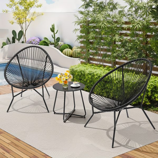 product-fancy-3dd31060-e18e-47d9-867f-4a6a1dd63236 Set of 2/4/6 Acapulco Chairs for Outdoor Use, Contemporary Patio Furniture Collection, Woven Bistro Set Featuring a Metal Frame Suitable for Balconies, Lawns, Porches, And Gardens, in Black Color