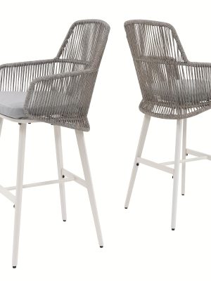 Set of 2 Modern Metal Bar Stools for Outdoor Use, Ideal for Poolside, Garden, Or Deck