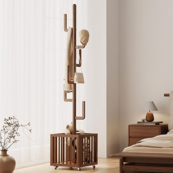 product-fancy-3df70f59-5ffe-452c-b000-cf72560e1164 Solid Wood Coat Rack Stand Hanging Clothes Rack with Storage Basket Storage Function Home Decor Free Shipping