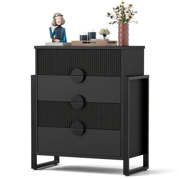 product-fancy-3e0d0f57-245a-4af9-b1b7-b4c3990a46ce Mozeat Lens Modern Fluted 4 Drawer Dresser, Dressers For Bedroom, Textured Wood Sticks Borders H Metal Legs For Bedroom, Living Room, Hallway