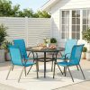 5pcs Patio Dining Set for 4, Outdoor Table And Chairs W/ 1.57"-1.9" Adjustable Umbrella Hole And Foot Pads, All Weather 42" Round Metal Table And Stackable Textilene Chair