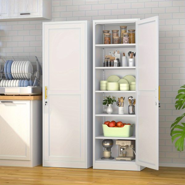 67" Tall Lockable Metal Storage Cabinet Narrow Stand-Alone Cabinet with Adjustable Shelves & Locking Door - Space-Saving Vertical Unit Suitable for Home Office, Pantry, Bathroom, Small Spaces