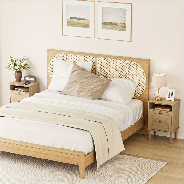 product-fancy-3e68a0bb-611a-4219-9c72-9293f9be8be6 Bedside Table, Bohemian-style Bedside Cabinet with One Drawer, Contemporary Side Table Featuring Open Shelving, Wooden Tabletop Bedside Unit, Suitable for Bedrooms And Living Rooms., Bed Room Table