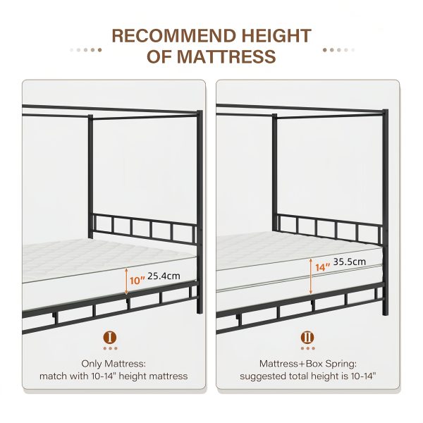 [Queen Canopy Bed Frame] Full Queen Canopy Bed Frame With Headboard And Footboard, Mattress Foundation Platform With Metal Slats Support, No Box Spring Needed, Easy Assembly, Black