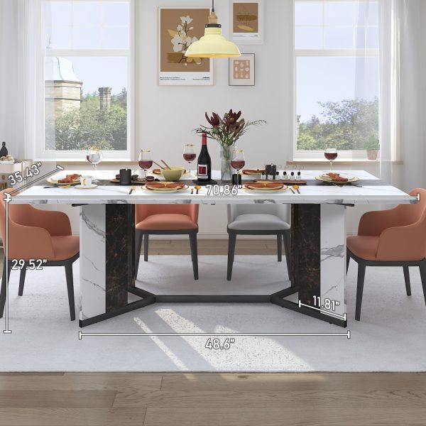 product-fancy-3e7fa0f9-dbb8-4a8b-94ae-7312aae66f6f Waterproof and Scratch-Proof Dining Table - Luxurious 71-Inch Large Rectangular with Marble-Color Wood Top - Adjustable V-Shaped Legs for 4-7 People - Ideal for Family Dinners, Office, Kitchen, Living Room