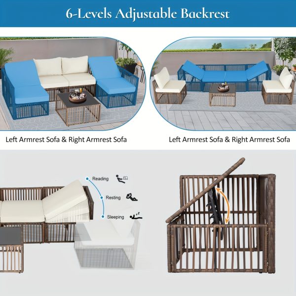 [All-Weather Wicker Set] Outdoor Patio Furniture Sets, All-Weather Wicker Patio Furniture Set with Multi-Functional Corner Sofa And Cushions, Coffee Table, Rattan Outdoor Sectional Conversation Sofa Set for Porch, Balcony, Backyard, Garden