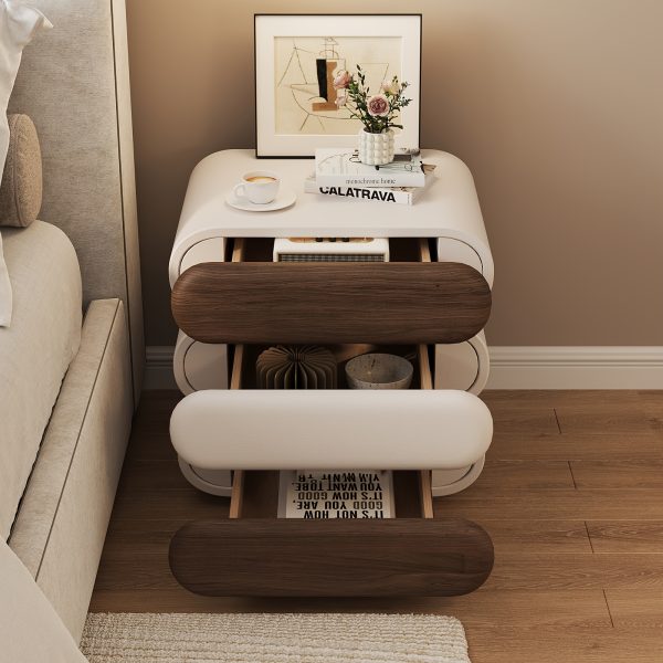 product-fancy-3e8a97ae-14ec-4bff-a63c-f9bcc53a19c8 Premium Mid-Century Wood Nightstand, 3-Tier End Table with Storage Drawers & Curved Profile Design, Elegant Bedside Table for Bedroom Or Living Room, White Brown, No Assembly Required High-Quality Craftsmanship, Christmas