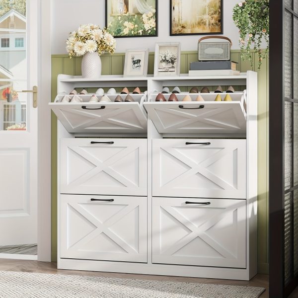 product-fancy-3ea67ea0-8e3c-427a-b825-d1984f1579aa Washed Gray Shoe Storage Cabinet with 6 Flip Drawers | Narrow Freestanding Shoe Cabinet and Shoe Storage Organizer with Metal Handles for Entryway, Large Shoe Rack Organizer, Modern Farmhouse Style, Ideal for Shoe Racks, Made of Particle Board