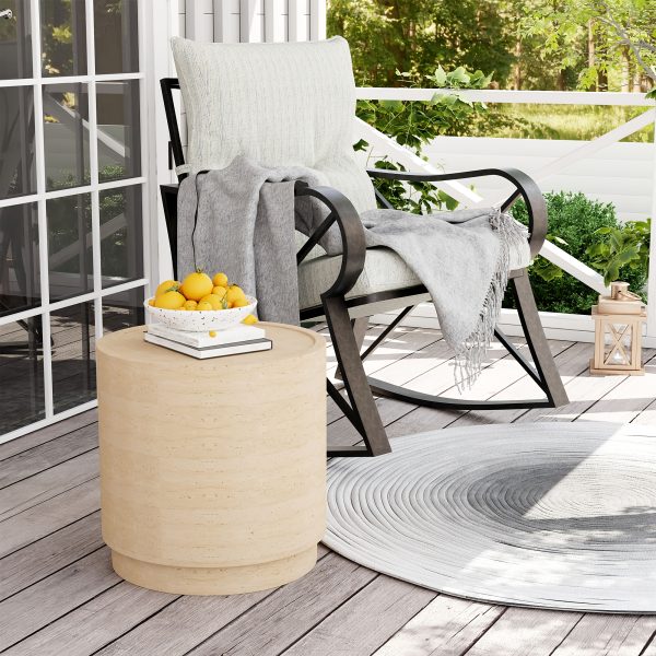 product-fancy-3eb6d9f7-5553-4578-8216-3cf876db159b 14" Travertine Magnesium Oxide Side Table, Desert Sand Finish Available In Square Or Round - Natural Stone Accent End Table for Living Room, Bedroom, Balcony