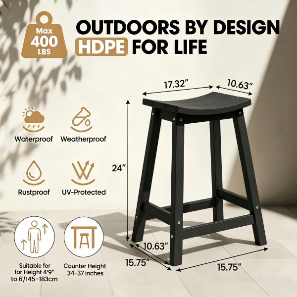 product-fancy-3edc4875-ad63-4897-942e-e6fcb6dbc3f2 2pcs HDPE Bar Stools 24 Inch, Outdoor Counter Height Bar Stools, All-Weather Resistant Patio Stools for Backyard Kitchen Deck, 400 LBS Capacity, Black/Blue/Gray
