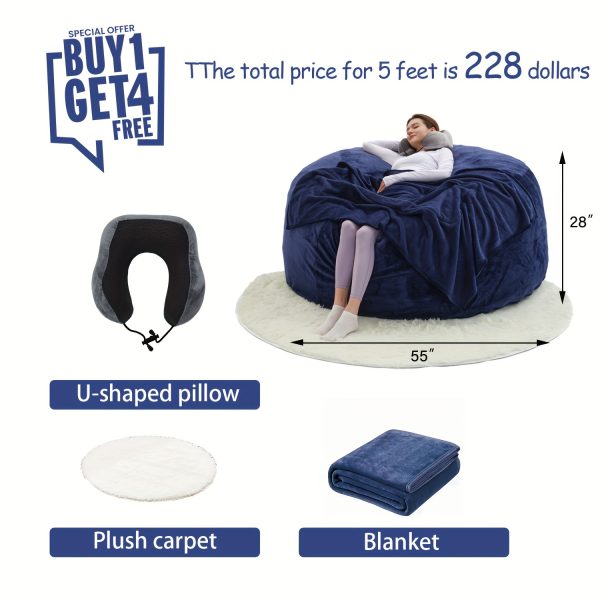 product-fancy-3f19b7f8-16db-41ae-bba5-97cf7e6e4145 Enormous 6' Memory Foam Furniture Bean Bag (3 Gifts: U-Shaped Pillow, Blanket Pillow, 6-Foot Rug) - Big Sofa with Soft Microfiber Cover