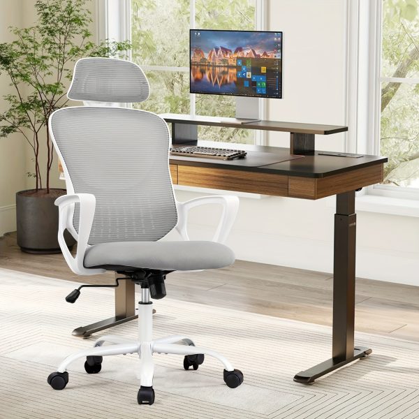 product-fancy-3f45d03a-e992-4a47-b4b8-3417d2de5340 Ergonomic Office Desk Computer Chair - High Back Comfy Swivel - Home Gaming Mesh Chairs With Wheels - 144° Tilt For Study - Adjustable Headrest - Comfortable Lumbar Support - Flip-up Arms