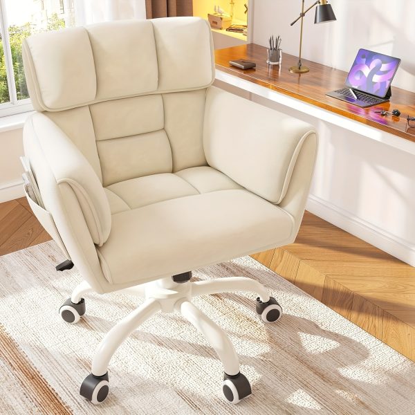 product-fancy-3f58858a-e321-4151-a556-c2c41710adb7 Vanity Chair Skin-Friendly Material with Mid-Back, Modern Adjustable Height Upholstered Swivel Chair with Wheels, Desk Chairs Comfy with Side Pockets for Bedroom