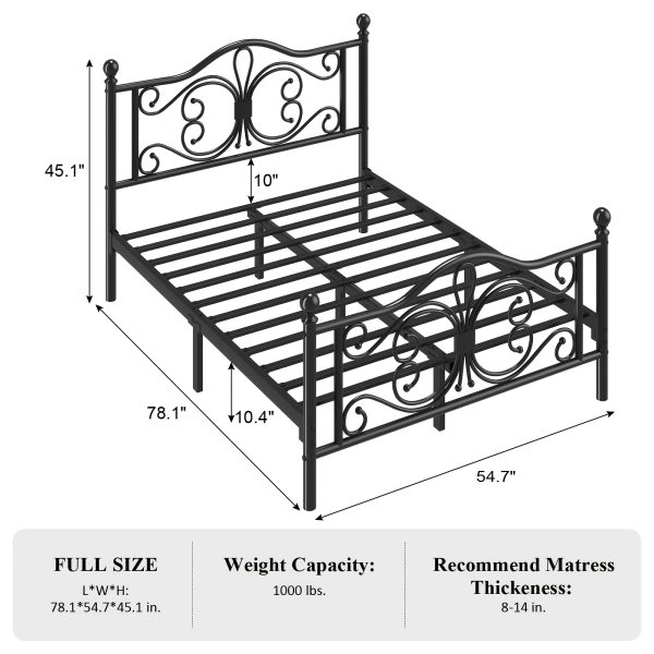 Bed Frame with Under-Bed Storage, Metal Platform Bed with Vintage Butterfly Pattern Headboard and Footboard, Twin/Full/Queen Size, No Box Spring Needed, Easy to Assemble, Noise-Free, Black/White